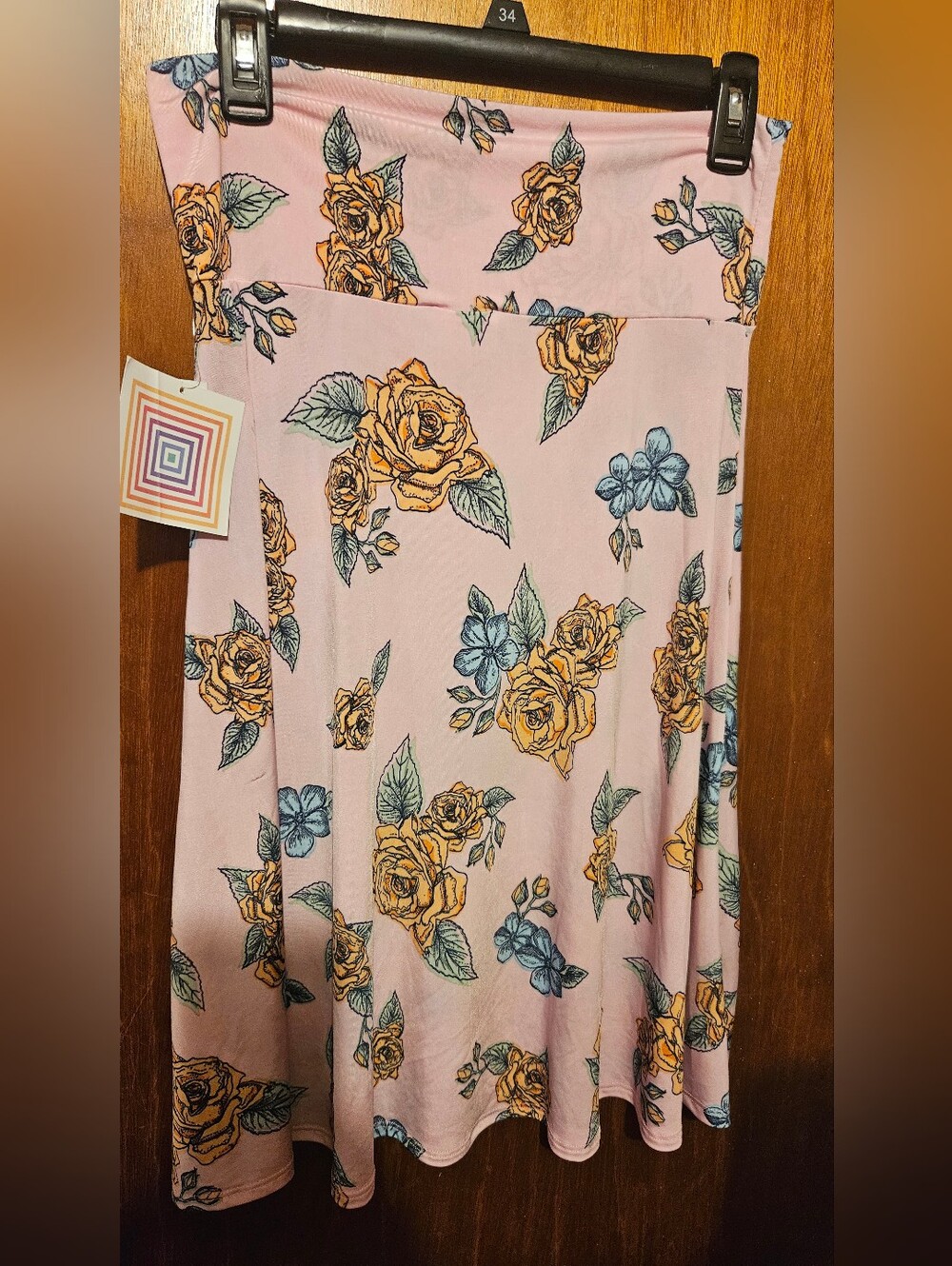 Lularoe Azure Pink Floral A-line Skirt with Yellow Roses Size Medium Nwt